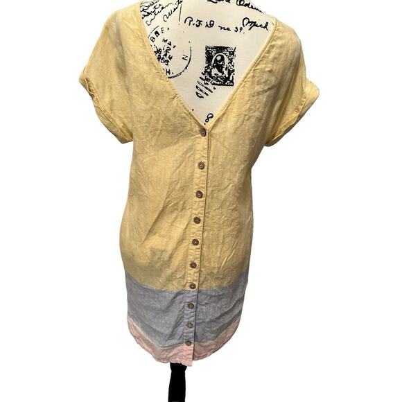 C&C California Yellow Blue Pink 100% linen Knee Length dress. Size M‎ - Picture 4 of 11